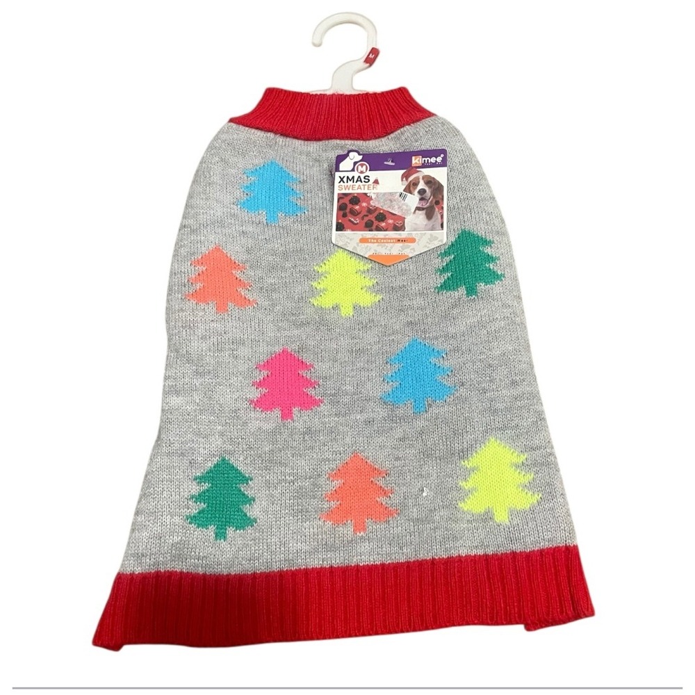 Kimee Pet Christmas Tree Dog Sweater‎ Grey Red Knit Holiday Apparel M